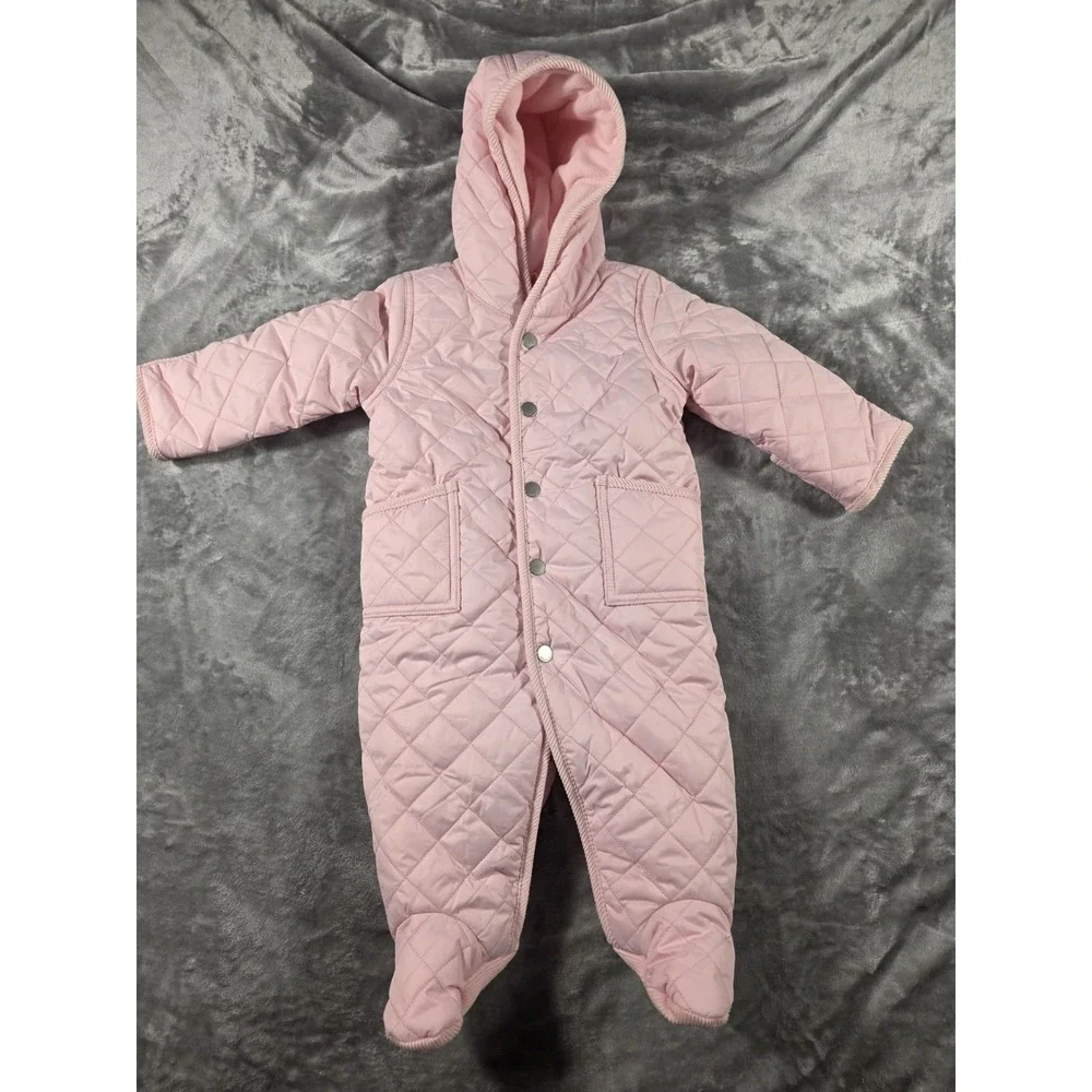 NWOT Ralph Lauren Baby 6M Hooded Barn Bunting/Quilted/Fleece Lined/ Pink Snap Up